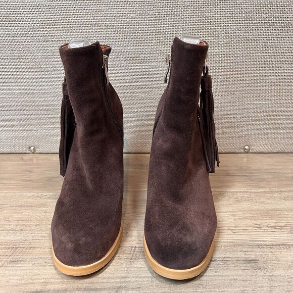 CATHERINE MALANDRINO Chocolate Brown SHAYAE Ankle Boots Stacked 4" Heel Size 6.5 - Picture 2 of 6